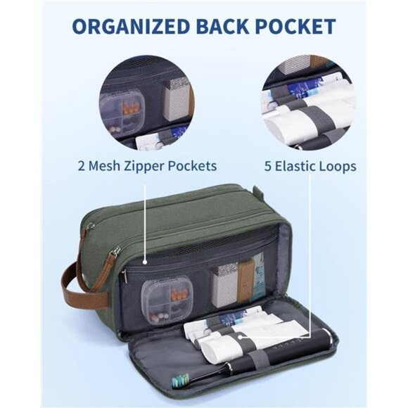 Mens Toiletry Bag Travel Dopp Kit Shaving Bag Waterproof Canvas Organizer Case - Picture 5 of 7